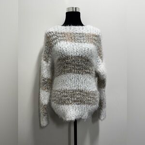 Fuzzy Striped Twist Back Sweater Soft Cozy Long Sleeve Women’s Size XL